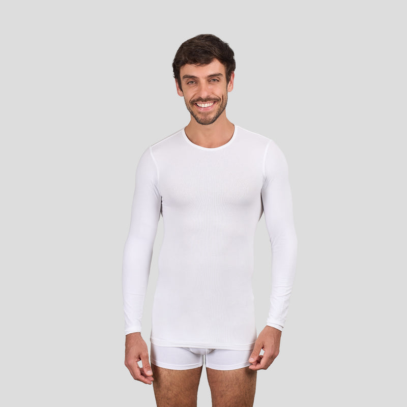 تيشرت بأكمام طويلة ورقبة دائرية - White