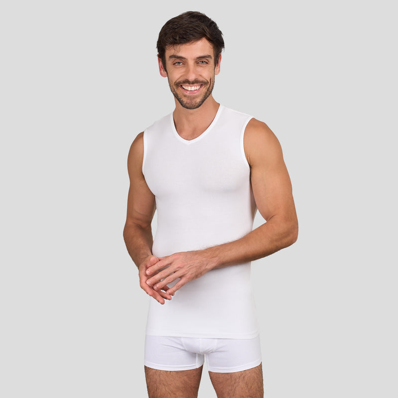 فانيلة داخلية بدون أكمام برقبة V - White