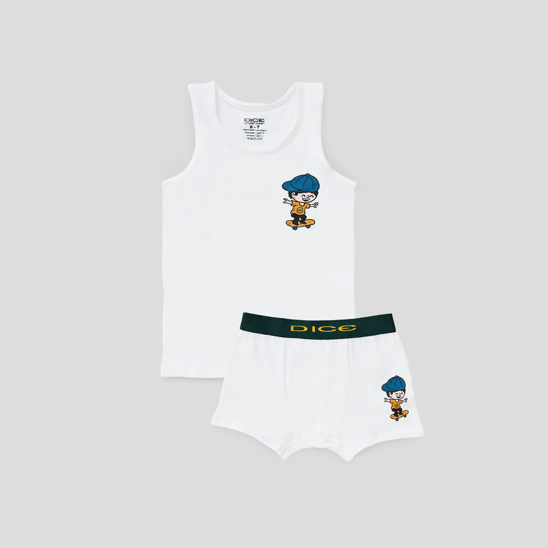 طقم داخلي مطبوع للأولاد (حمالة +بوكسر) - White